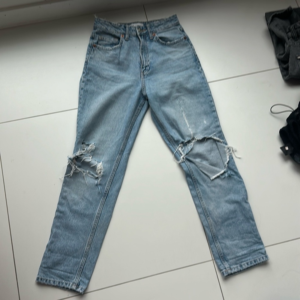 Zara Blue Ripped High Waisted Jeans